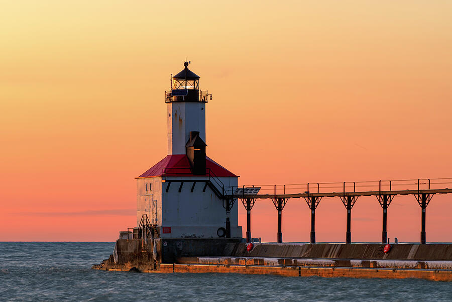 Michigan City East Pier Light at Dusk Photograph by Michael Collins