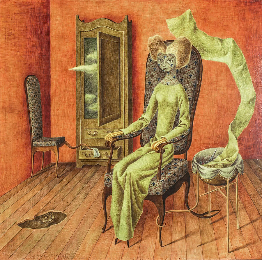 Mimicry with Woman in Green Dress Painting - Mimetismo - Mimicry by Remedios Varo by Remedios Varo