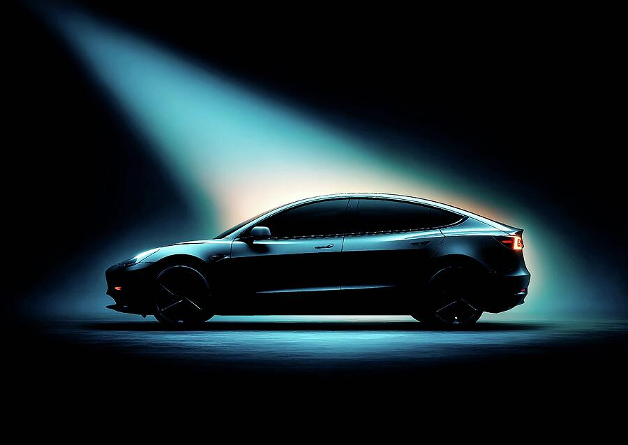 Simplistic Tesla Minimal Tesla Model S Plaid 4 Drawing by Luna Farmer - Metal Posters