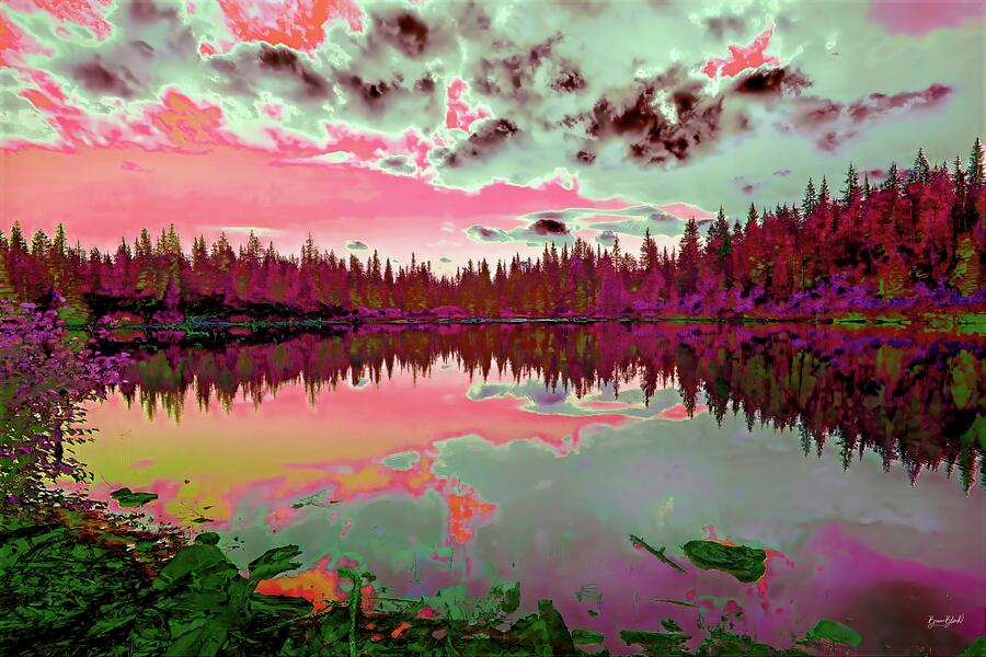Vibrant Forest Lake Sunset Digital Art - Mirror Lake by Bruce Block