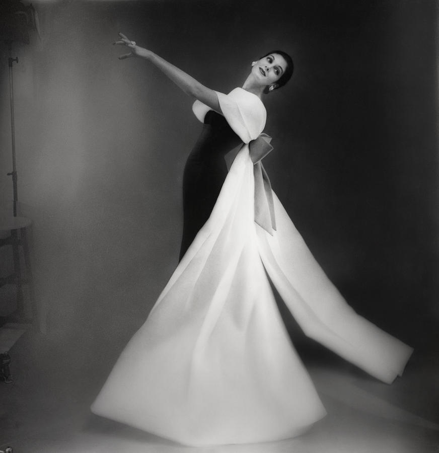 carmen dress designer Model Carmen Dell'Orefice in Black and White Ball Dress by Roger Prigent