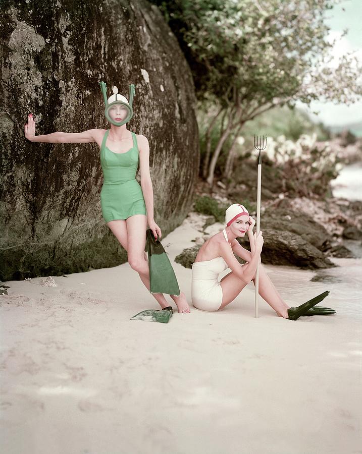 Vintage Swimsuit Beach Portrait Photograph - Models in Rose Marie Reid Swimwear by Richard Rutledge