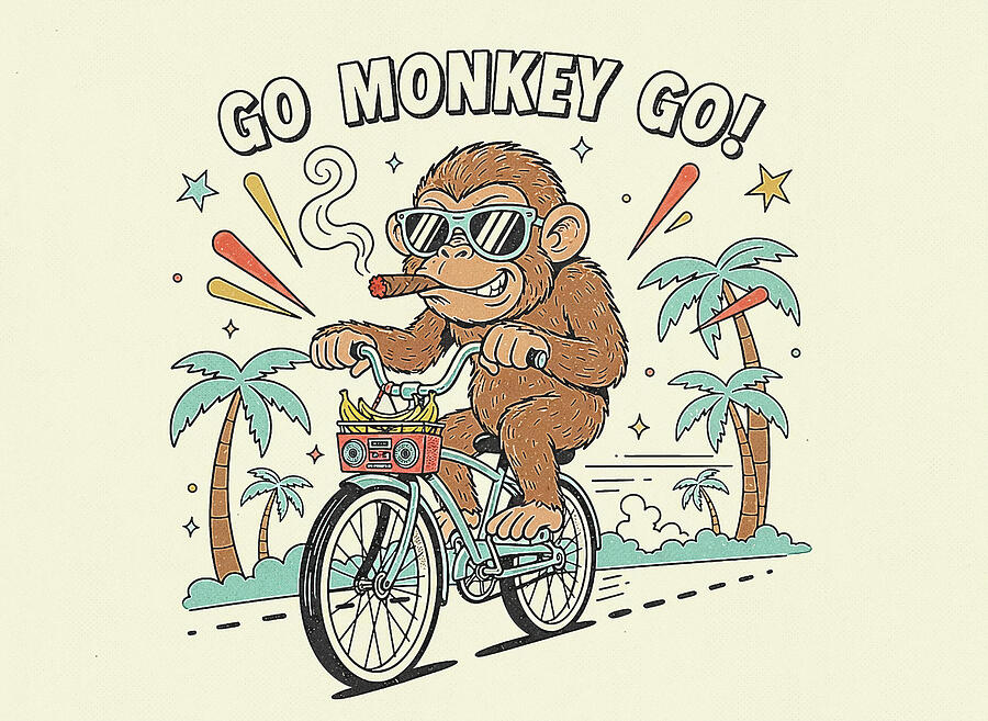 Monkey Riding a Bicycle with Cigar Digital Art - Monkey Mojo by Dan Sproul