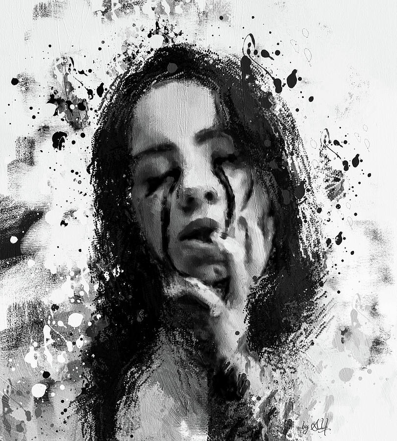 Monochrome Dreamlike Portrait Digital Art - Wildflower BW by Gradify Creations