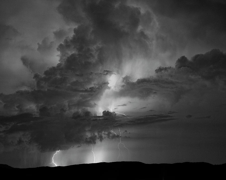 Monochrome View of Summer Lightning Strikes Photograph by Charles Floyd