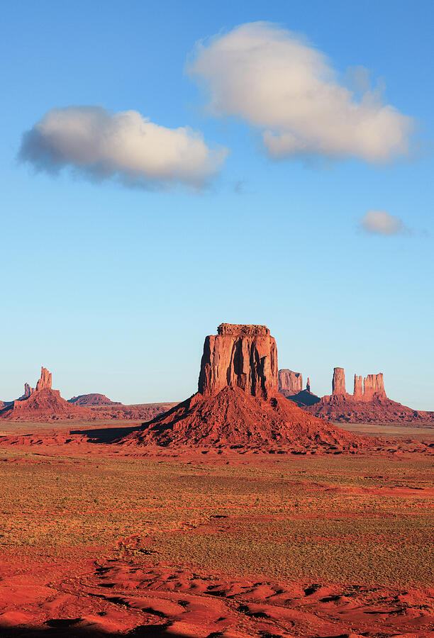 Monumental Desert Landscape Photograph - Monument Valley Sunrise, Desert Monoliths in Golden Light by Robert Niemeier