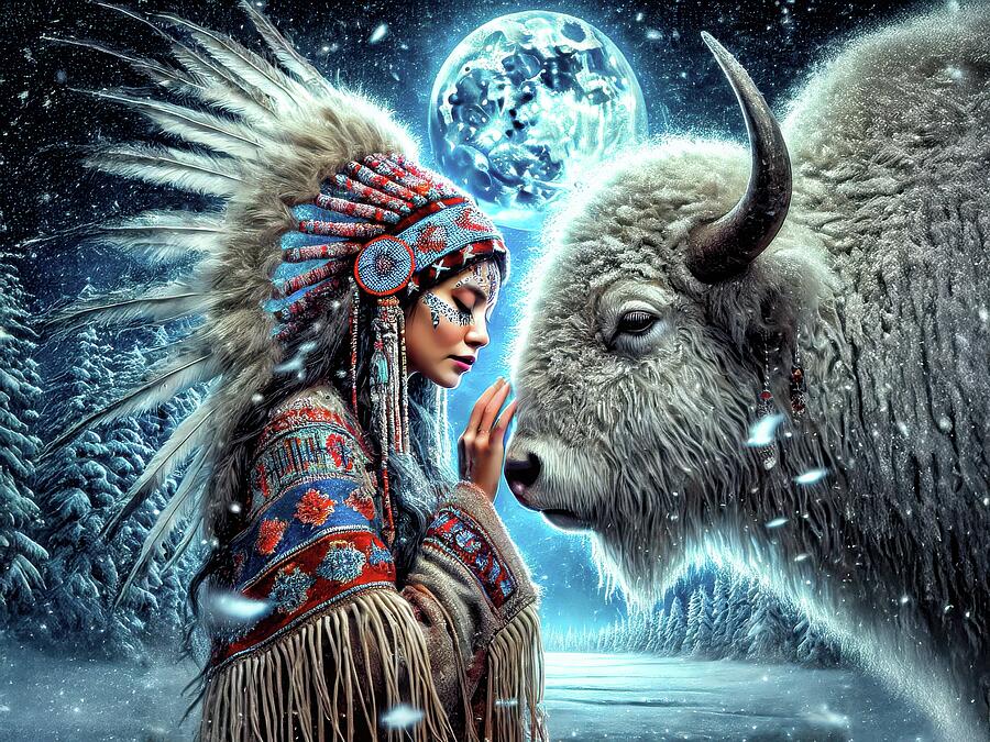 Moonlight Whispers of the White Buffalo Digital Art by Bill And Linda Tiepelman