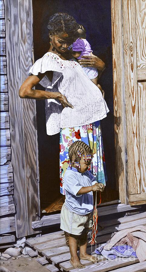 Mother and Children at Doorway Painting - Mother and Children at Doorway by Nicole Minnis