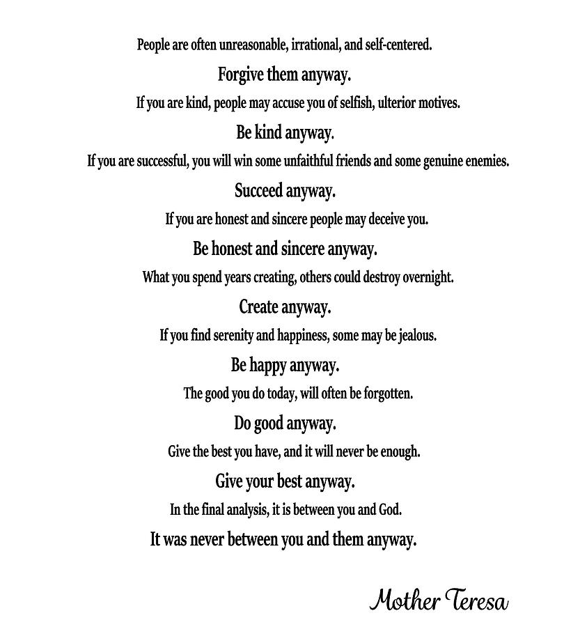 Mother Teresa Love Them Anyway Mixed Media by Dan Sproul