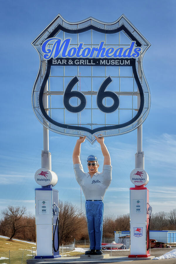 Motorheads Sign - Route 66 - Springfield, IL by Susan Rissi Tregoning