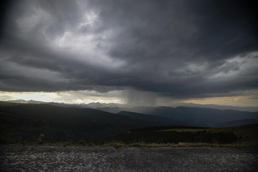 Majestic Storm Over Mountain Range Photograph - Mountain Veil  Atmospheric Rain over Western Landscape  Contemporary Metal Wall Art by Robert Niemeier