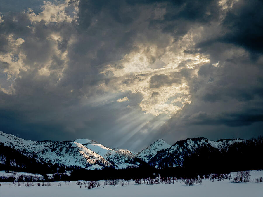 Sunlit Mountain Peaks and Dramatic Clouds Photograph - Mountain Veil  Clearing Storm Over Snow-Covered Peaks by Robert Niemeier