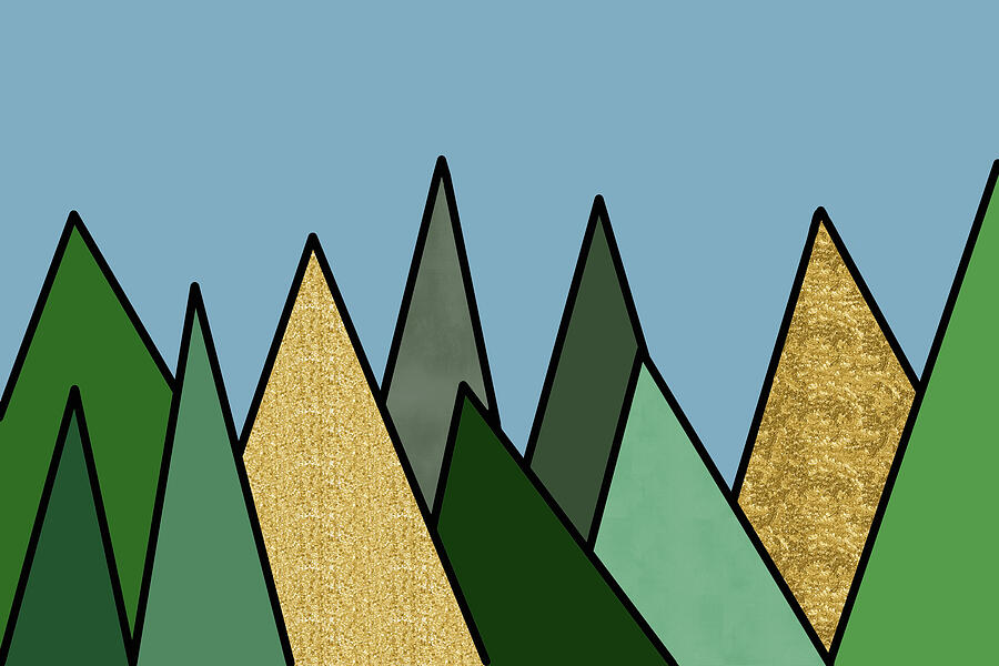 Mountains in Shades of Green and Gold Digital Art by Alison Frank