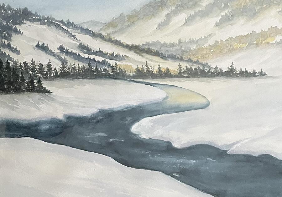 Mountains in Winter Painting by Judy Strickland