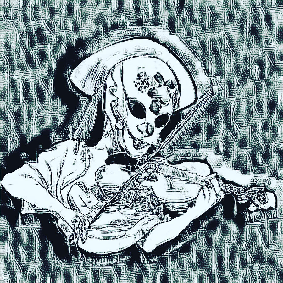 Mrs. Skeletonchi Bowfinger Mixed Media by Bencasso B