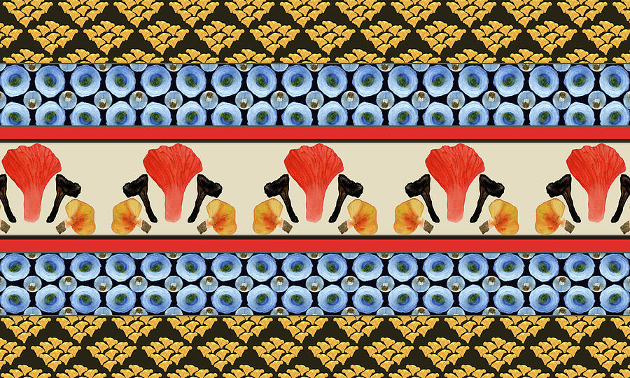 Mushrooms Edibles Art Deco Esque Pattern Mixed Media by Elizabeth Reich