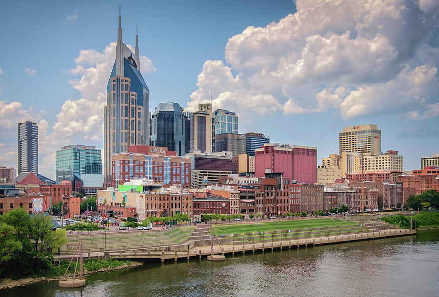 Nashville skyline from the John Seigenthaler Pedestrian Bridge - Downtown Nashville Photograph Photograph by Duane Miller