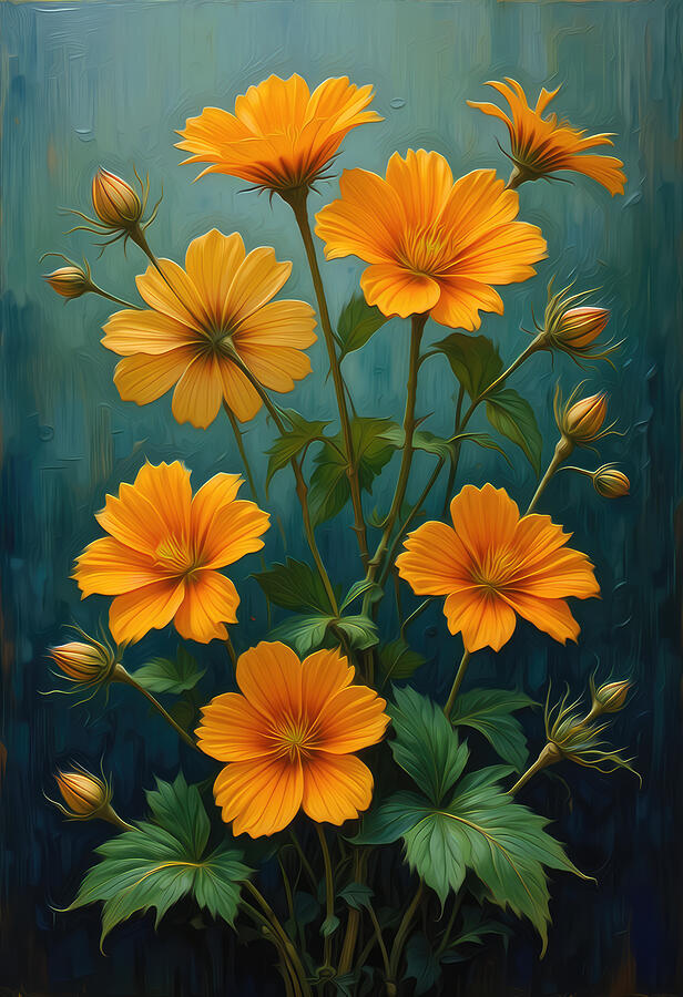 Vibrant Orange Blossoms Digital Art - Nasturtium Flowers Oil Painting by Nature Oil Painting