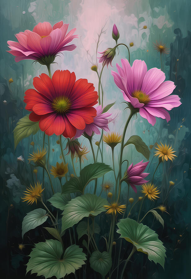 Vibrant Floral Bouquet Digital Art - Nasturtium Wall Art Floral Oil Painting by Nature Oil Painting