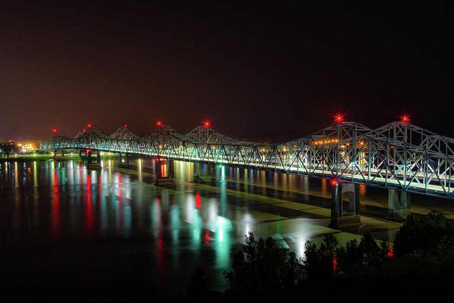Natchez Mississippi Bridge at Night Photograph by Michael Warren