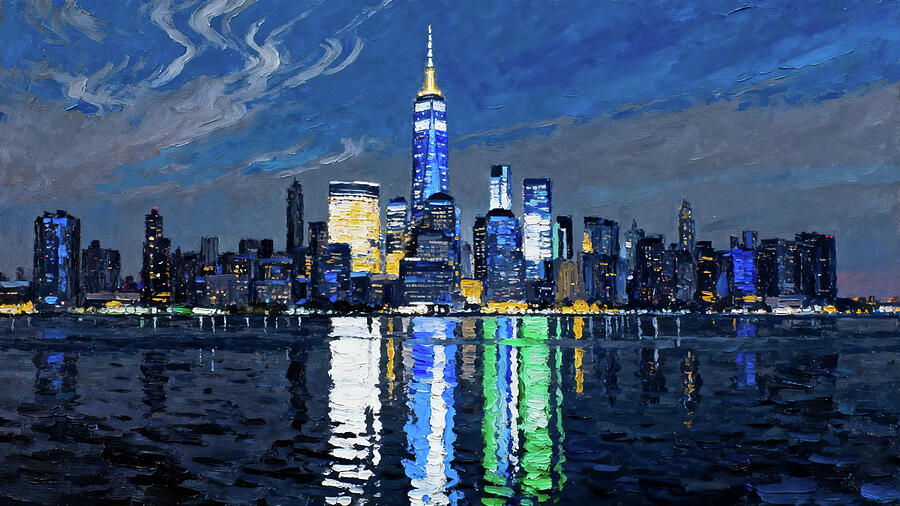 New York City Skyline at Night Painting by ABC Artist Neonexpressionism ...