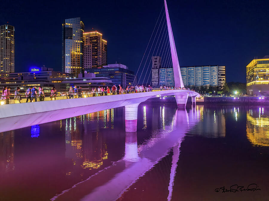 Night view of Womens Bridge by Calatrava Photograph by Steven Dos Remedios