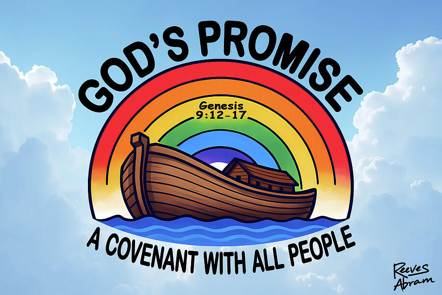 Noah's Ark Under a Rainbow Digital Art by Reeves Abram - Pastor Reeves Studio - Metal Posters