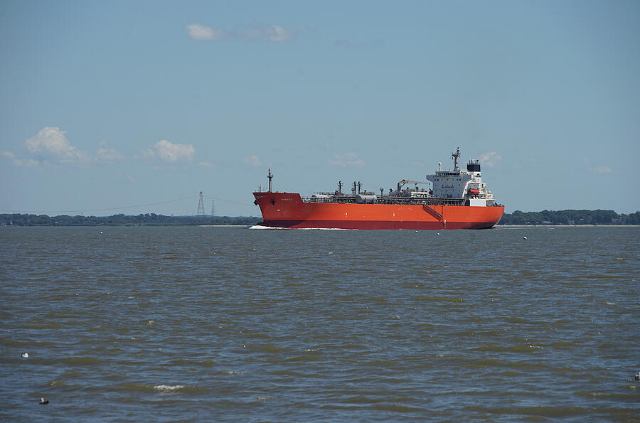 Cargo Ship on Open Water Photograph - Nordico Tanker  in Delaware by Richard Reeve