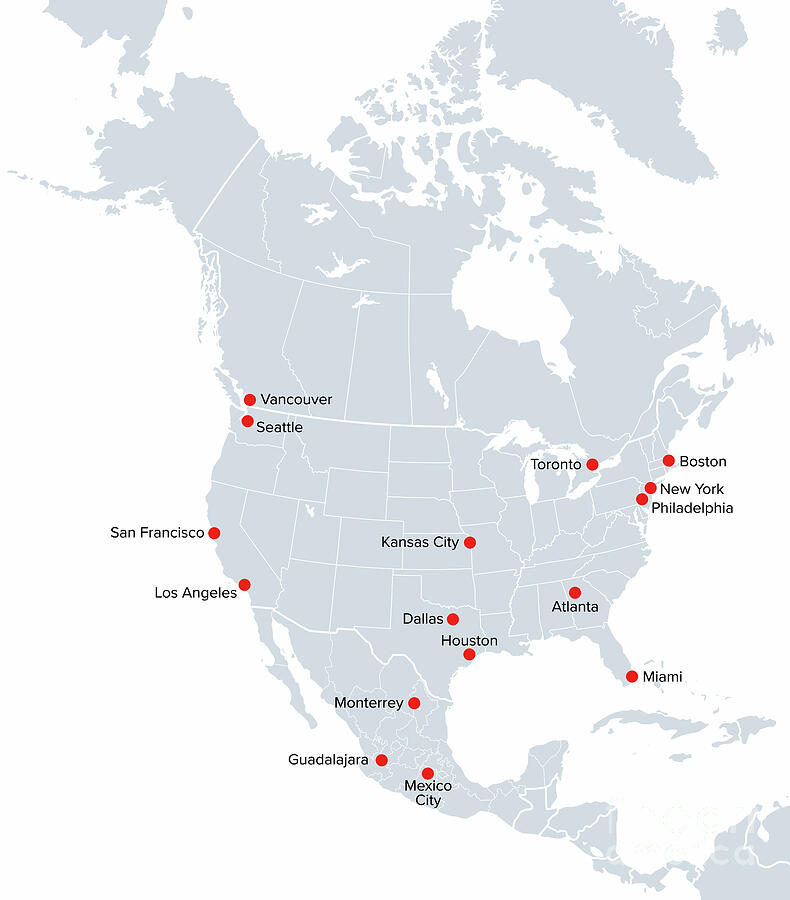North America Soccer Cities 2026 Political Map Digital Art By Peter North America Soccer Cities 2026 Political Map Peter Hermes Furian 