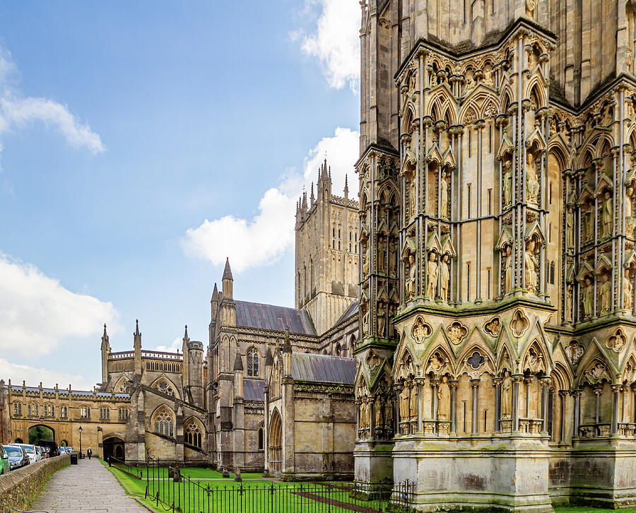 Majestic Gothic Cathedral Architecture Photograph - North facade of Wells Cathedral by Shirley Mitchell