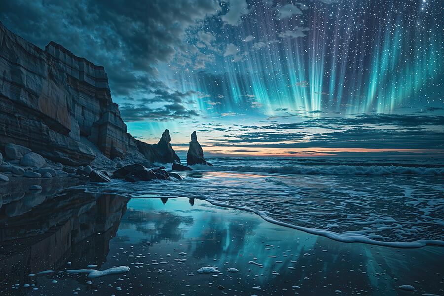 Northern Lights Aurora Borealis over the Mountain Lake- OA05516 by