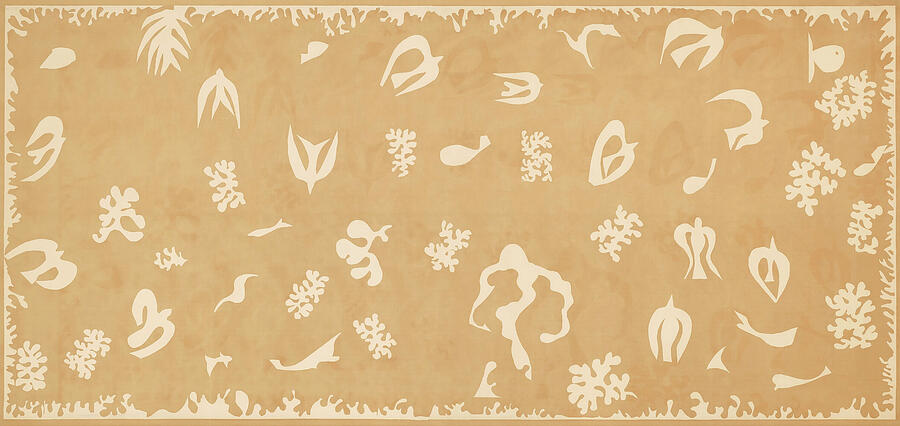 Oceanie, le ciel, - Oceania, The Sky - Cut-outs with flying birds of Tahiti by Henri Matisse, beige Mixed Media by Henri E B Matisse