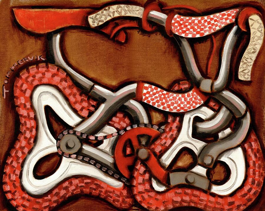 Abstract Bicycle Gear Composition Painting - Old School Bmx Bike  Art Print by Tommervik