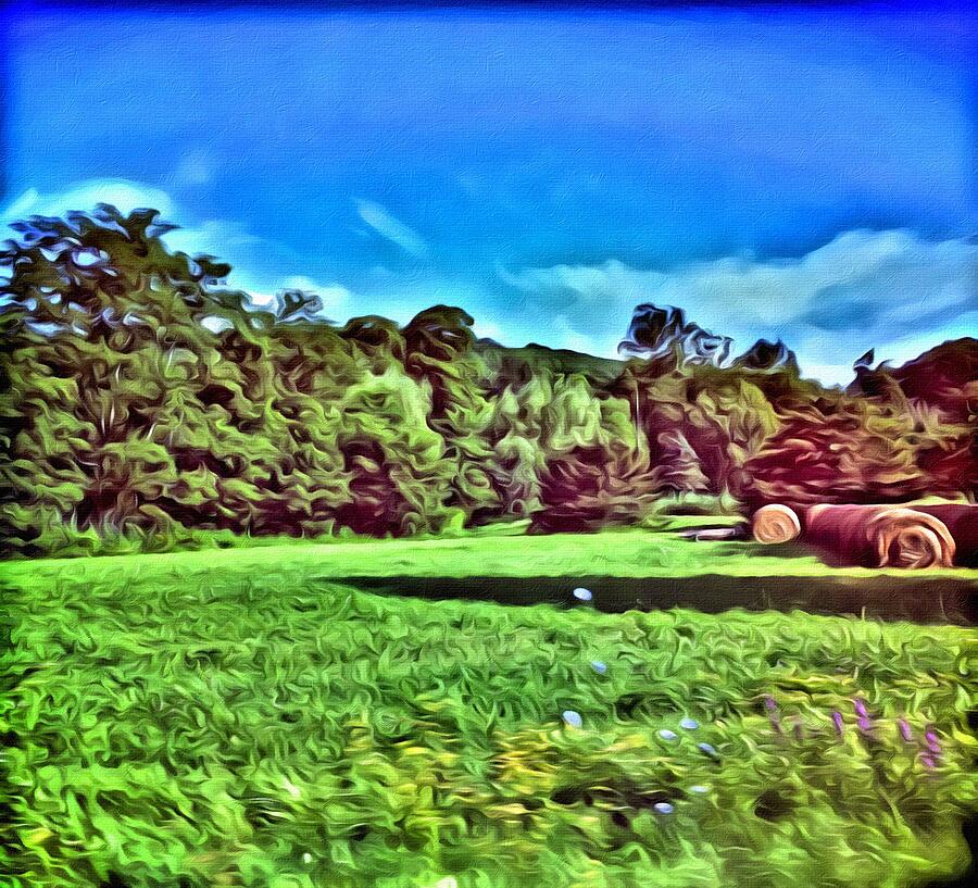 Tranquil Summer Field with Hay Bales Photograph - On the Farm 2 by Onedayoneimage Photography