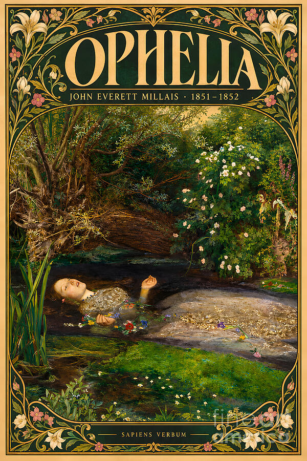Ophelia after John Everett Millais as a vintage art poster by Sapiens Verbum