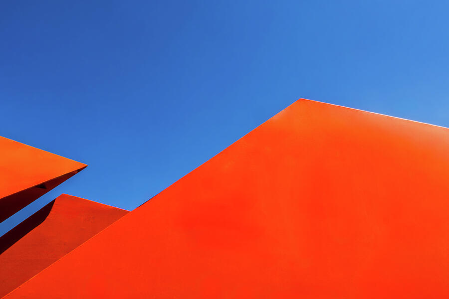 Geometric Red Shapes Against Blue Sky Photograph - Orange and Blue Study No. 6 by Robert Niemeier