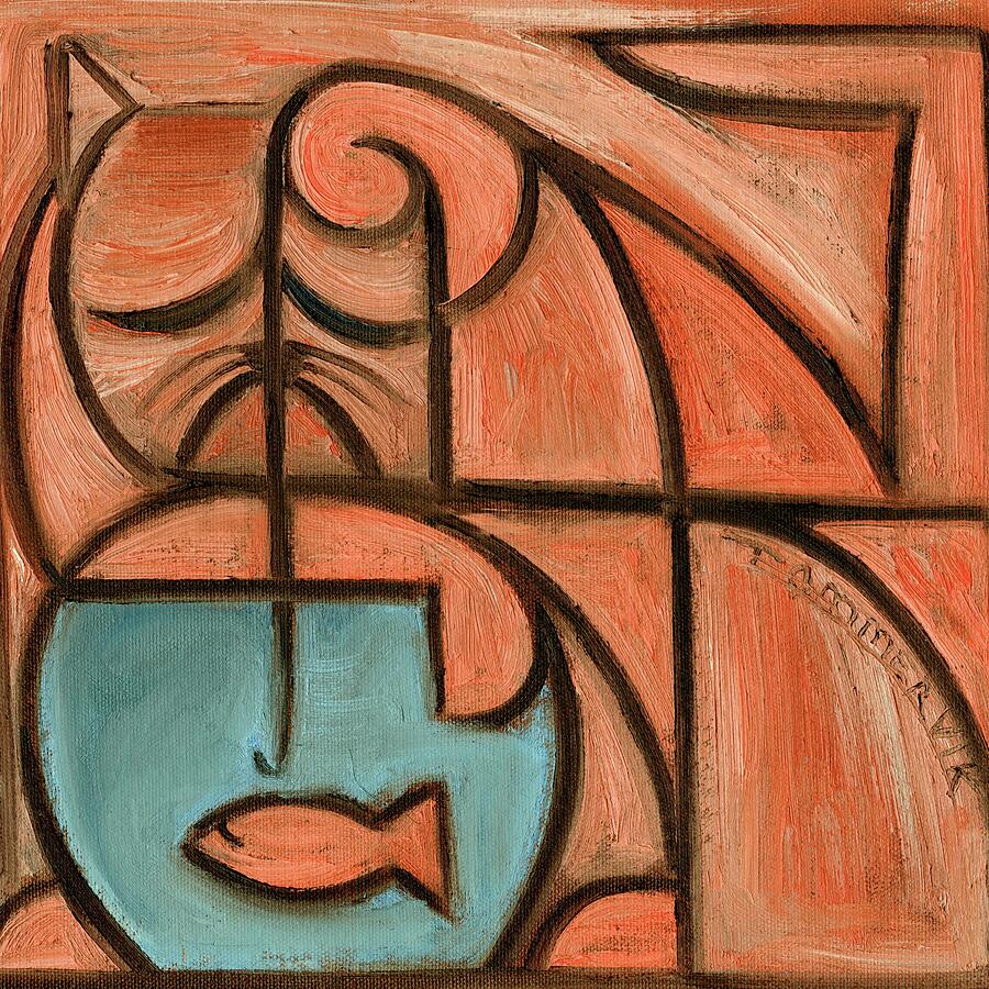 Orange Cat Catfishing Art Print Painting by Tommervik