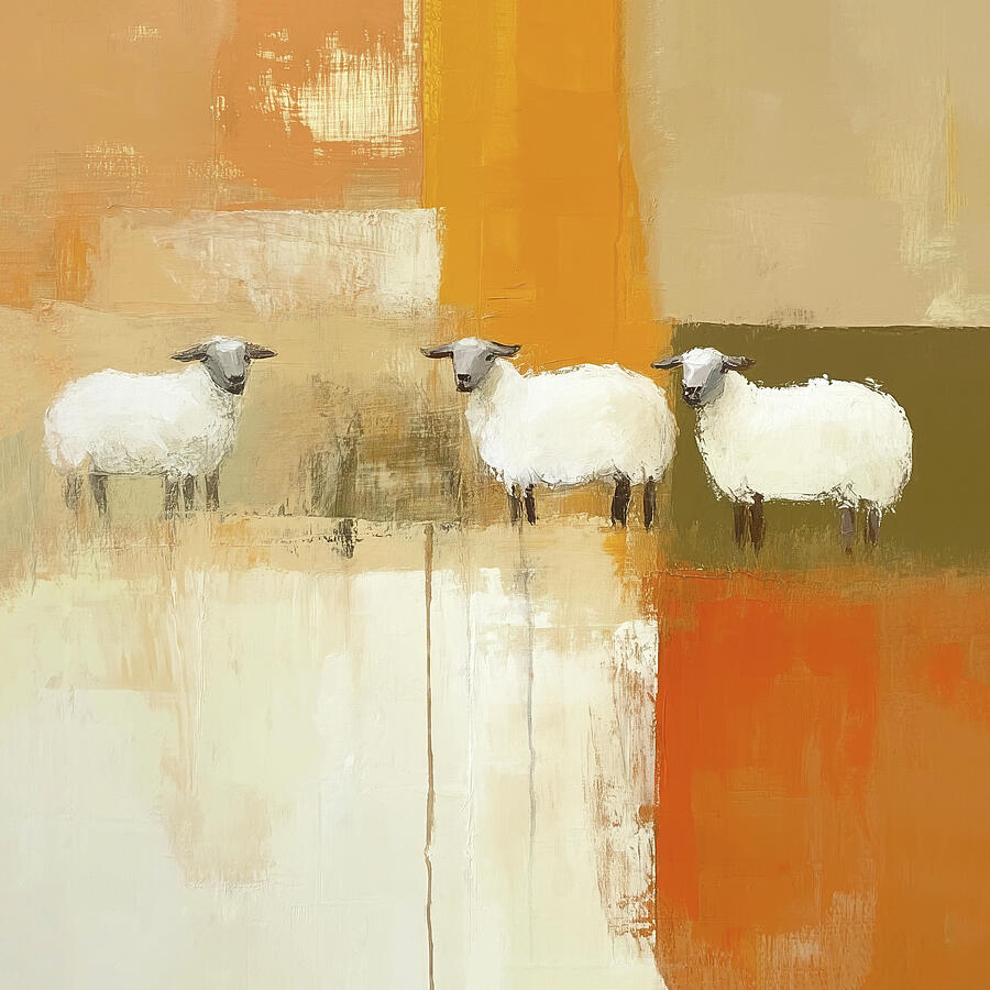 Orange Sheep Abstract Painting by Lisa S Baker - Metal Posters