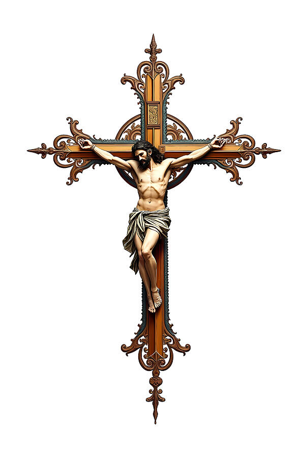 Ornate Gold Crucifix Digital Art by Reeves Abram - Pastor Reeves Studio - Metal Posters