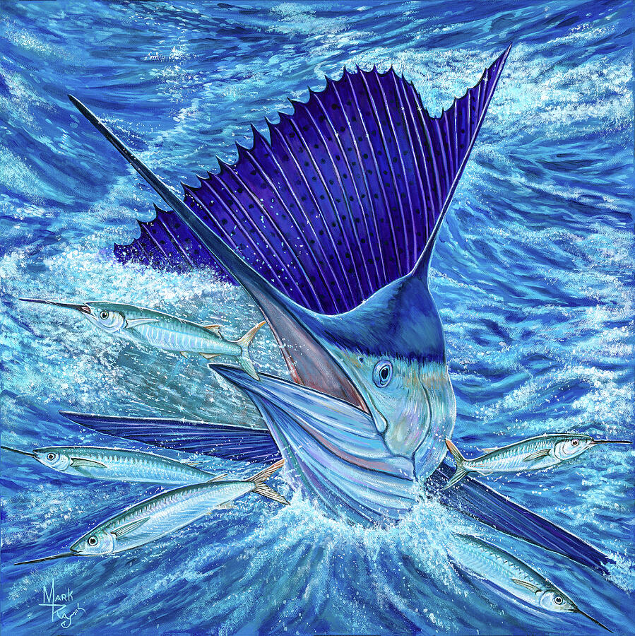 Sailfish Chasing Its Prey Painting - Out of Bounds by Mark Ray