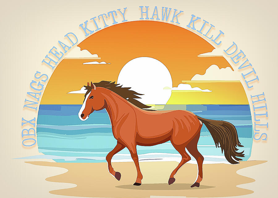 Outer Banks Horse Sunset Digital Art by Dan Sproul