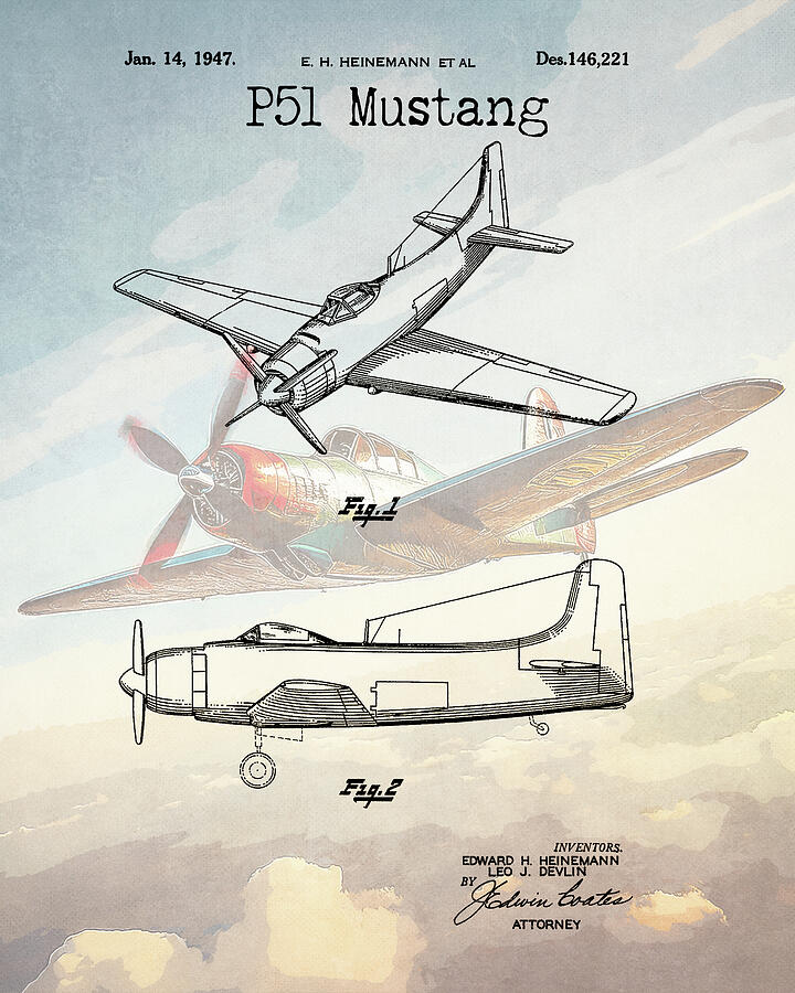 P51 Mustang Warplane Patent Mixed Media by Dan Sproul