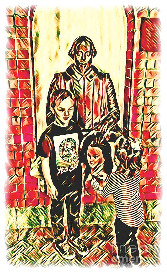 Head being Held by Angry Children Mixed Media by Bencasso B