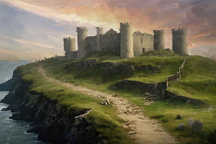 Painting of a majestic medieval castle Digital Art by Nature Oil Painting