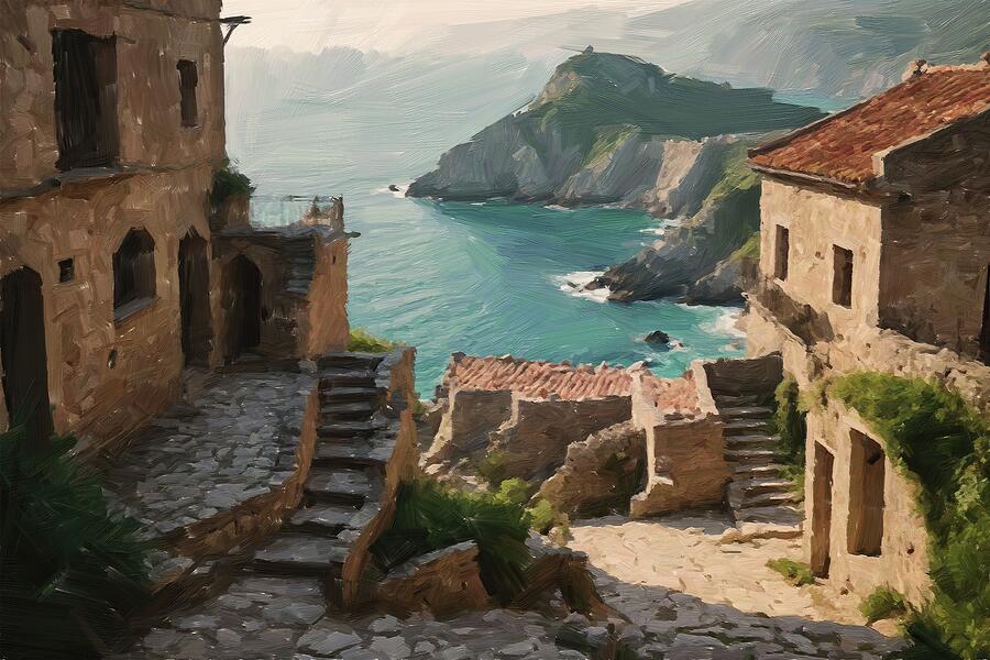 Beach House Painting on Canvas Digital Art by Nature Oil Painting