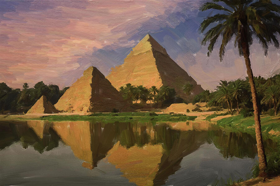 Painting of an ancient Egyptian pyramid Digital Art by Nature Oil Painting