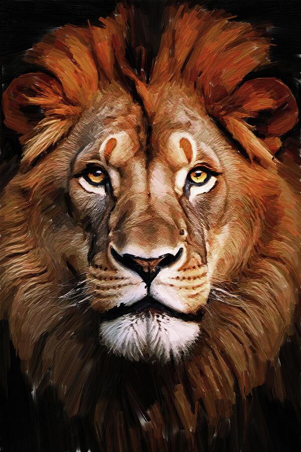 Painting of lion king face Digital Art by Nature Oil Painting
