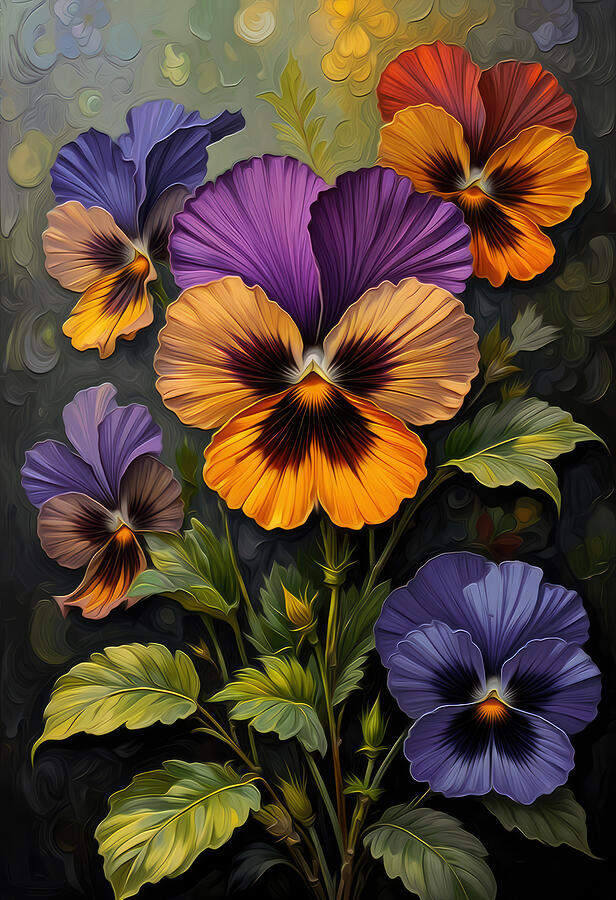 Vibrant Pansies in a Garden Digital Art - Pansy Flower Oil Painting by Nature Oil Painting