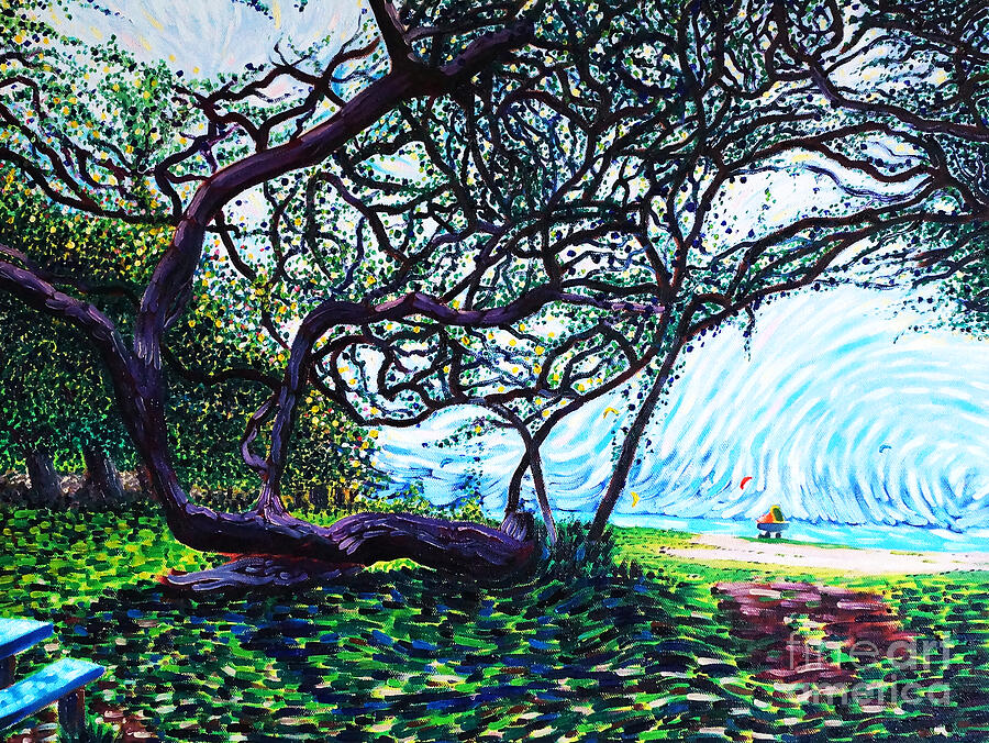 The Paragliders at Kanaha Beach Park Maui Hawaii Painting by Michel Cruz-Garcia