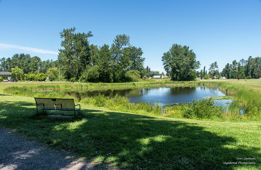 Tranquil Park Bench by Pond Photograph - Park Bench and VanderYacht Park Pond by Tom Cochran